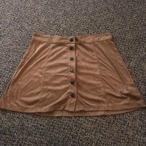 Suede brown button fit flare skirt.